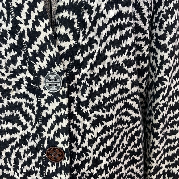 Tory Burch Simone Boyfriend Merino Wool Black & White Cardigan - Size Medium - Picture 4 of 11